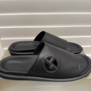 Giorgio Armani Leather Logo Mules in Black Size EU 43/ US 10